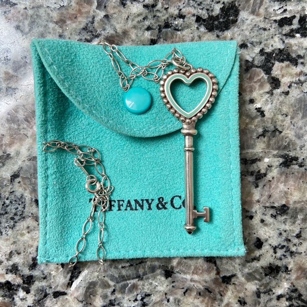 Authentic Tiffany Silver and Blue Key Necklace